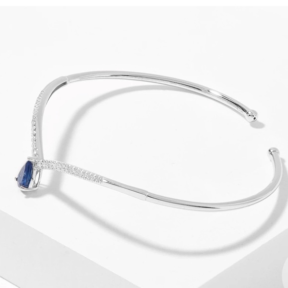 14K White Gold Blue Sapphire Bangle - Picture 2 of 2